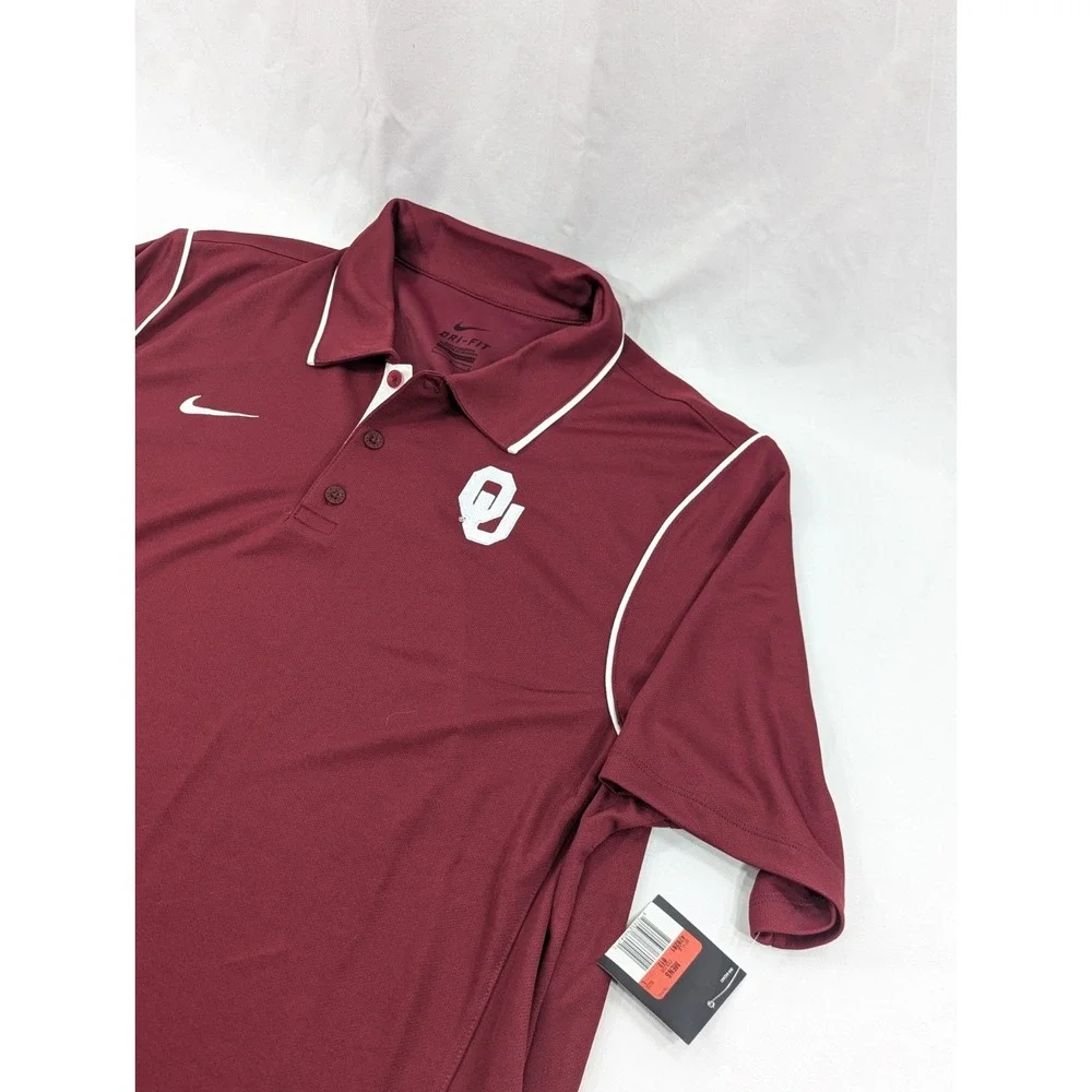 NWT Nike Oklahoma Sooners Polo Shirt Mens Large Red Dri-Fit Football‎ Authentic